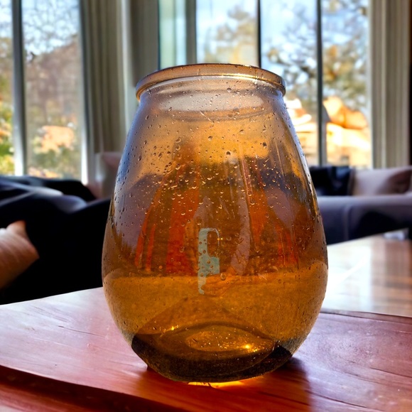 NWT 9” Water Splashed Amber Glass Vase - Picture 2 of 4